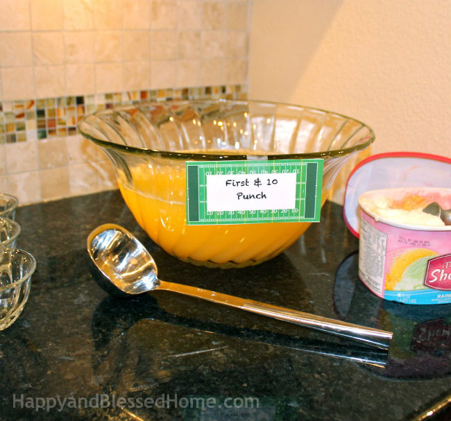 Football Themed Party Punch First and Ten Game Day Punch from HappyandBlessedHome.com