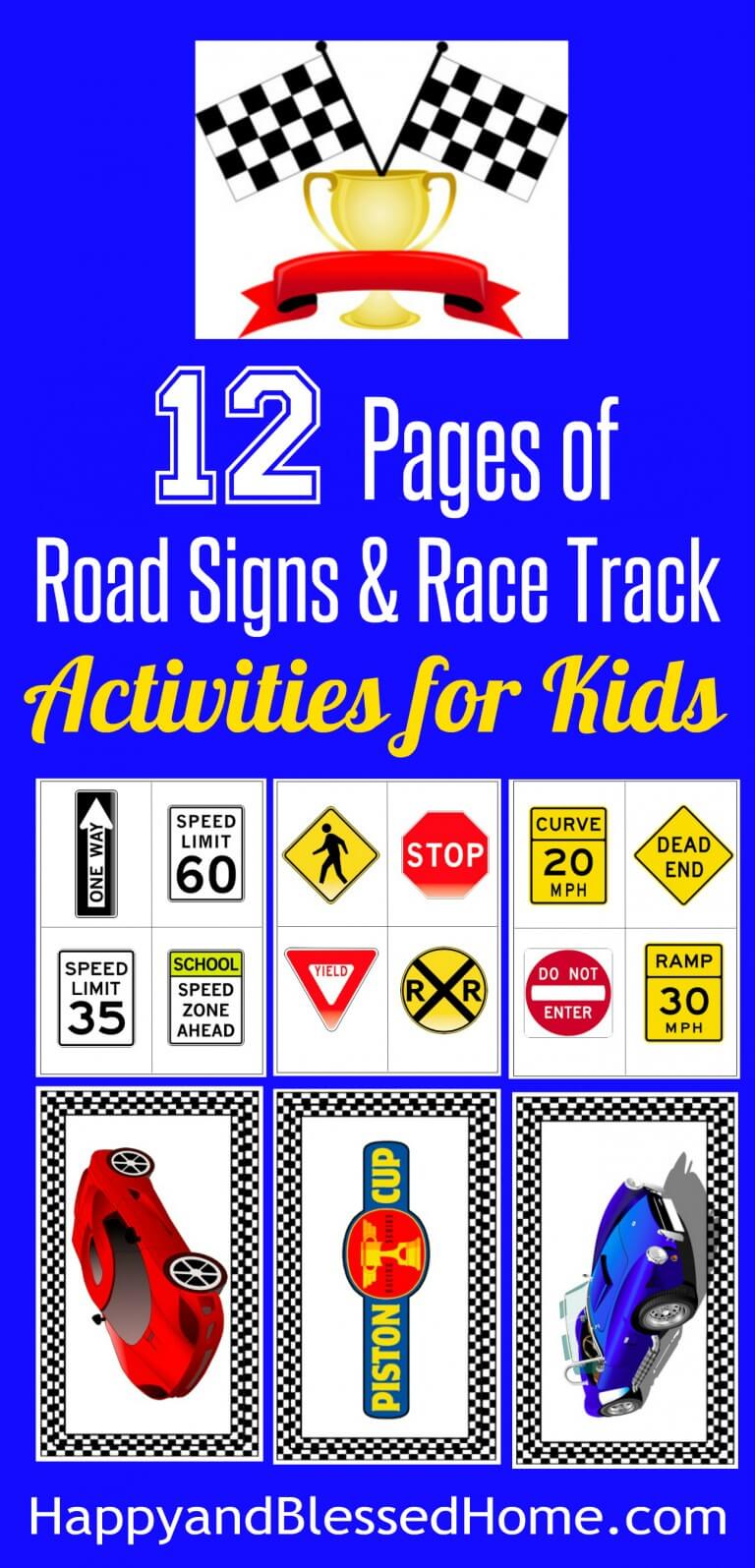 12 Pages of Road Signs and Rack Track Activities for Kids Free